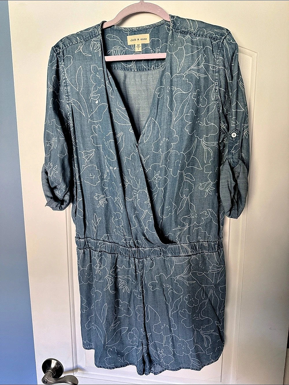 Cloth & Stone Blue Floral Chambray Romper Shorts